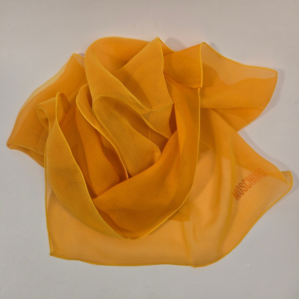 Vintage Moschino Mustard Yellow Silk Chiffon Square Scarf Lightweight Wrap